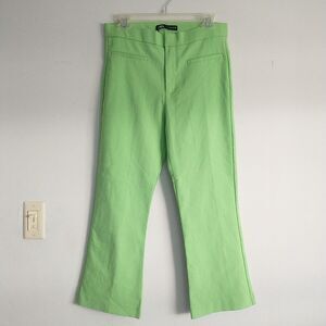 Zara Pants Women L Green High Rise Wide Leg Flare Bootcut Colorful Trousers